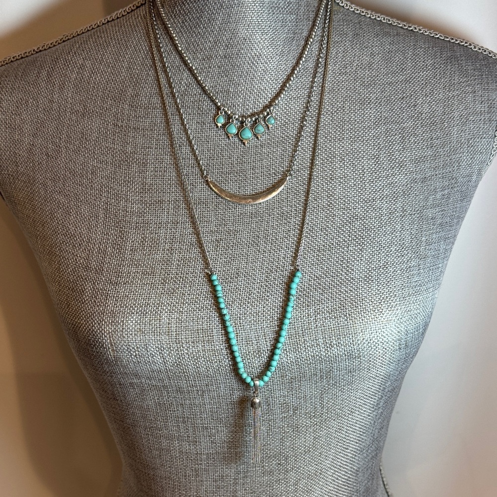 Lucky Brand Layered Turquoise Bead Pendant Necklace - Women Jewelry